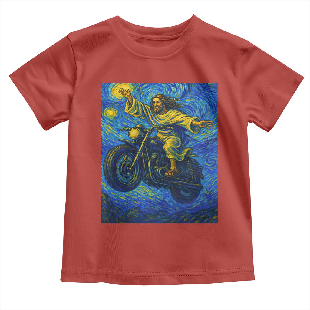 Funny Jesus Christian Motorcycle Toddler T Shirt Starry Night Van Gogh Biker - Wonder Print Shop