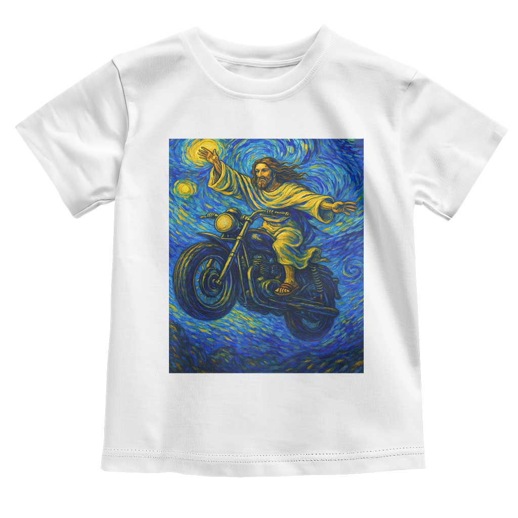 Funny Jesus Christian Motorcycle Toddler T Shirt Starry Night Van Gogh Biker - Wonder Print Shop