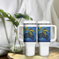 Funny Jesus Christian Motorcycle Tumbler With Handle Starry Night Van Gogh Biker