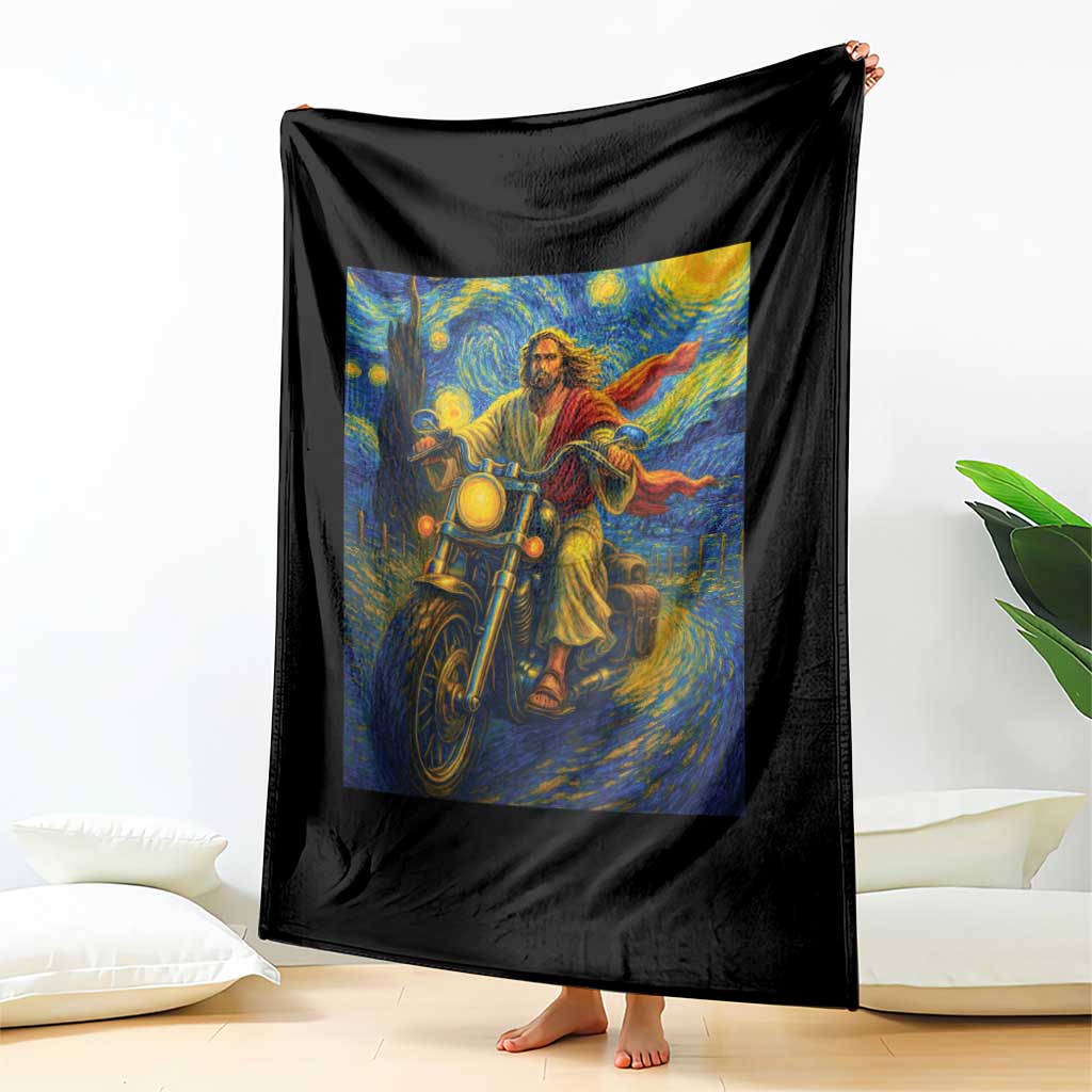 Jesus Christian Motorcycle Starry Night Van Gogh Throw Blanket - Wonder Print Shop