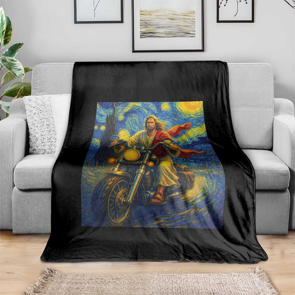 Jesus Christian Motorcycle Starry Night Van Gogh Throw Blanket - Wonder Print Shop
