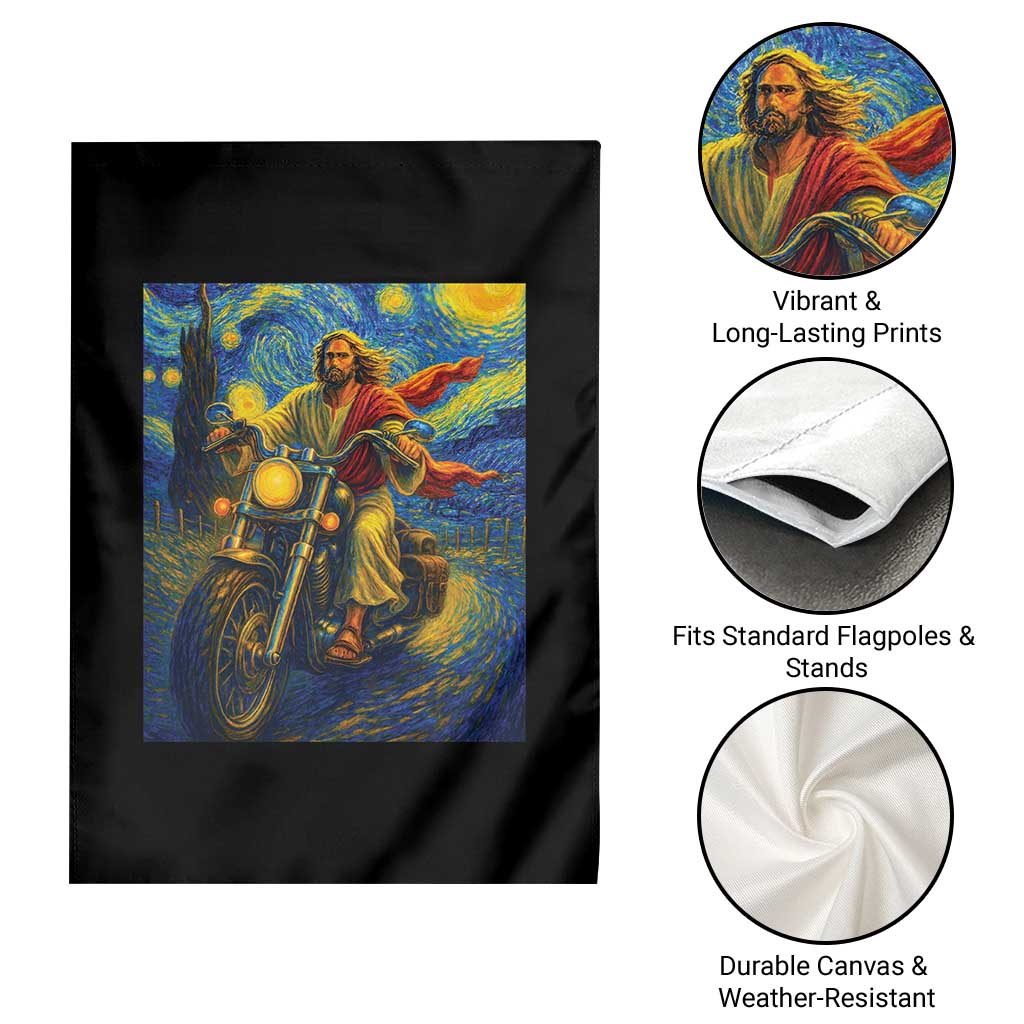 Jesus Christian Motorcycle Starry Night Van Gogh Garden Flag - Wonder Print Shop