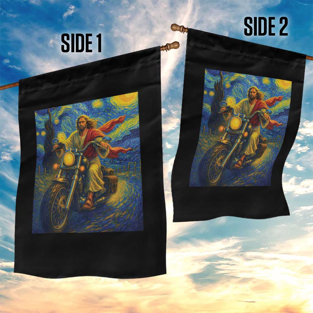 Jesus Christian Motorcycle Starry Night Van Gogh Garden Flag - Wonder Print Shop