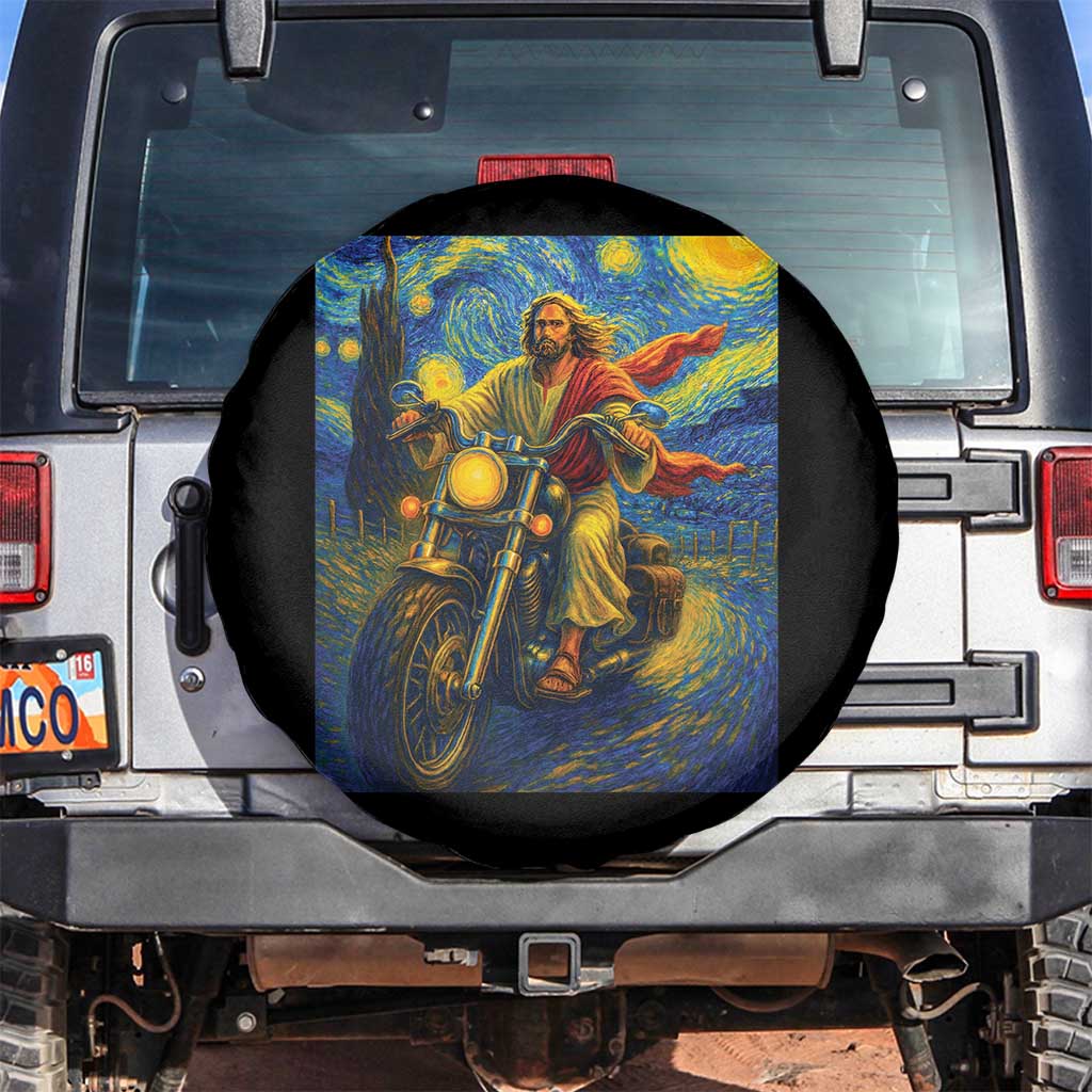 Jesus Christian Motorcycle Starry Night Van Gogh Spare Tire Cover - Wonder Print Shop