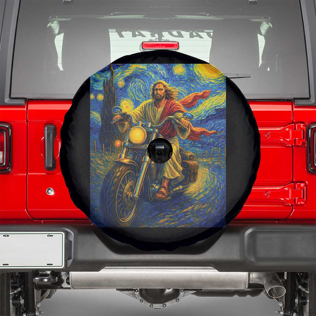 Jesus Christian Motorcycle Starry Night Van Gogh Spare Tire Cover - Wonder Print Shop