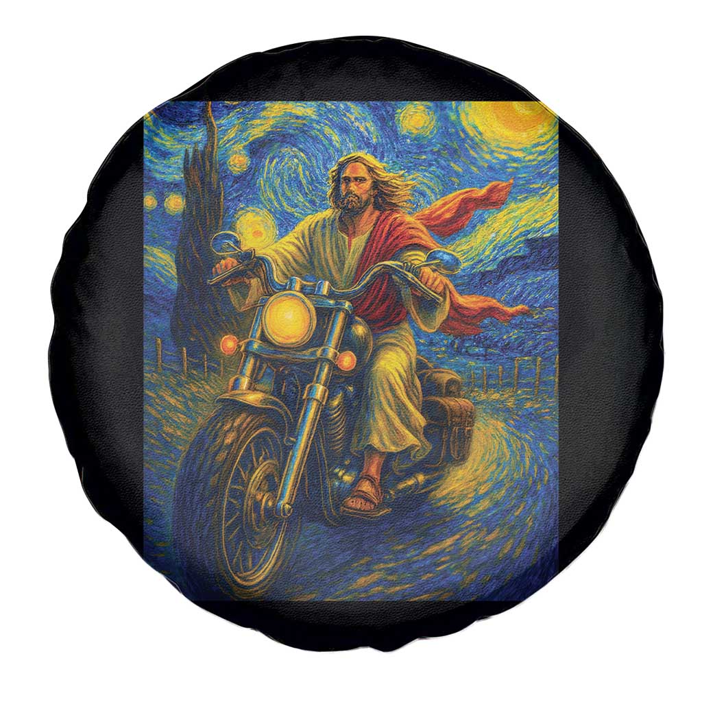 Jesus Christian Motorcycle Starry Night Van Gogh Spare Tire Cover - Wonder Print Shop