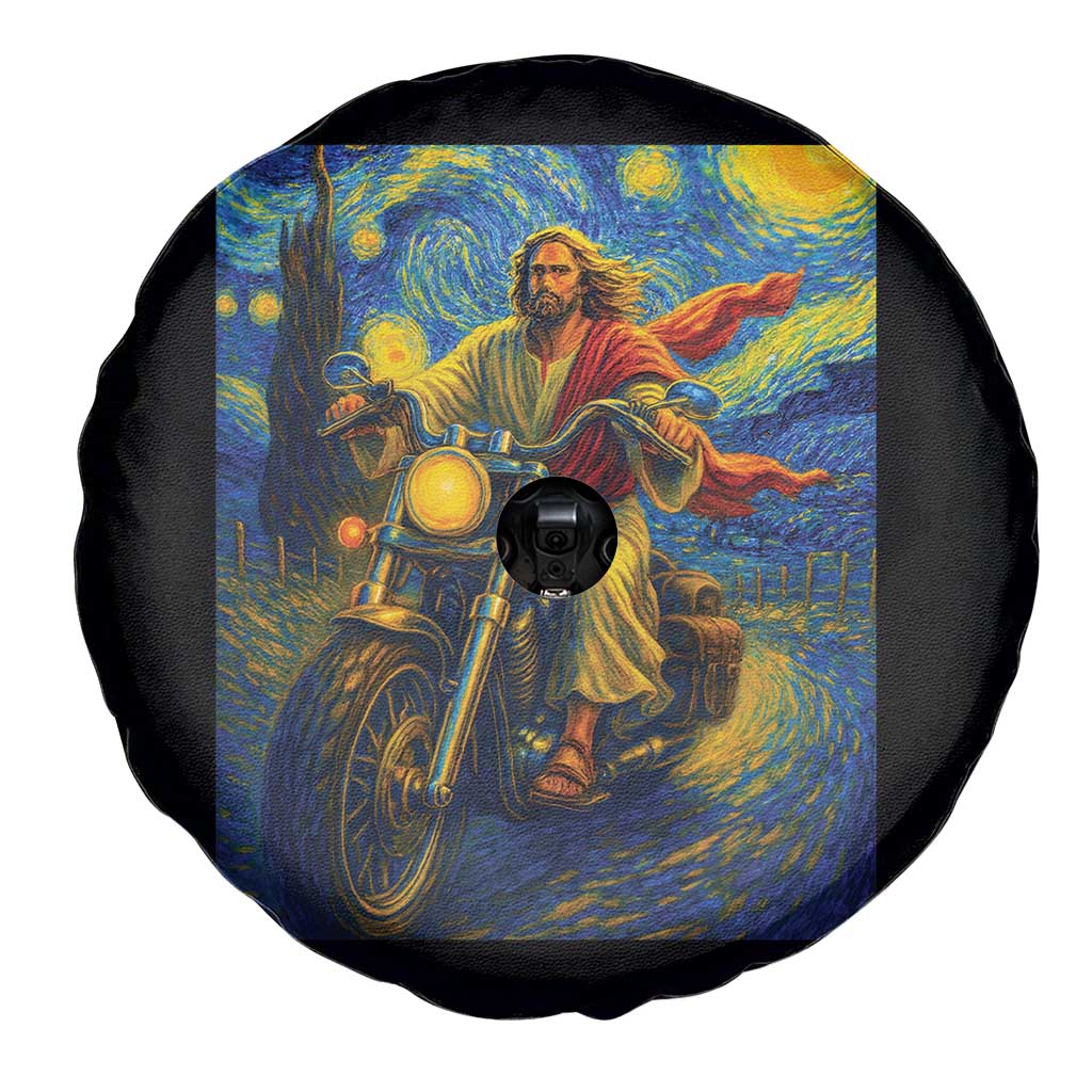Jesus Christian Motorcycle Starry Night Van Gogh Spare Tire Cover - Wonder Print Shop