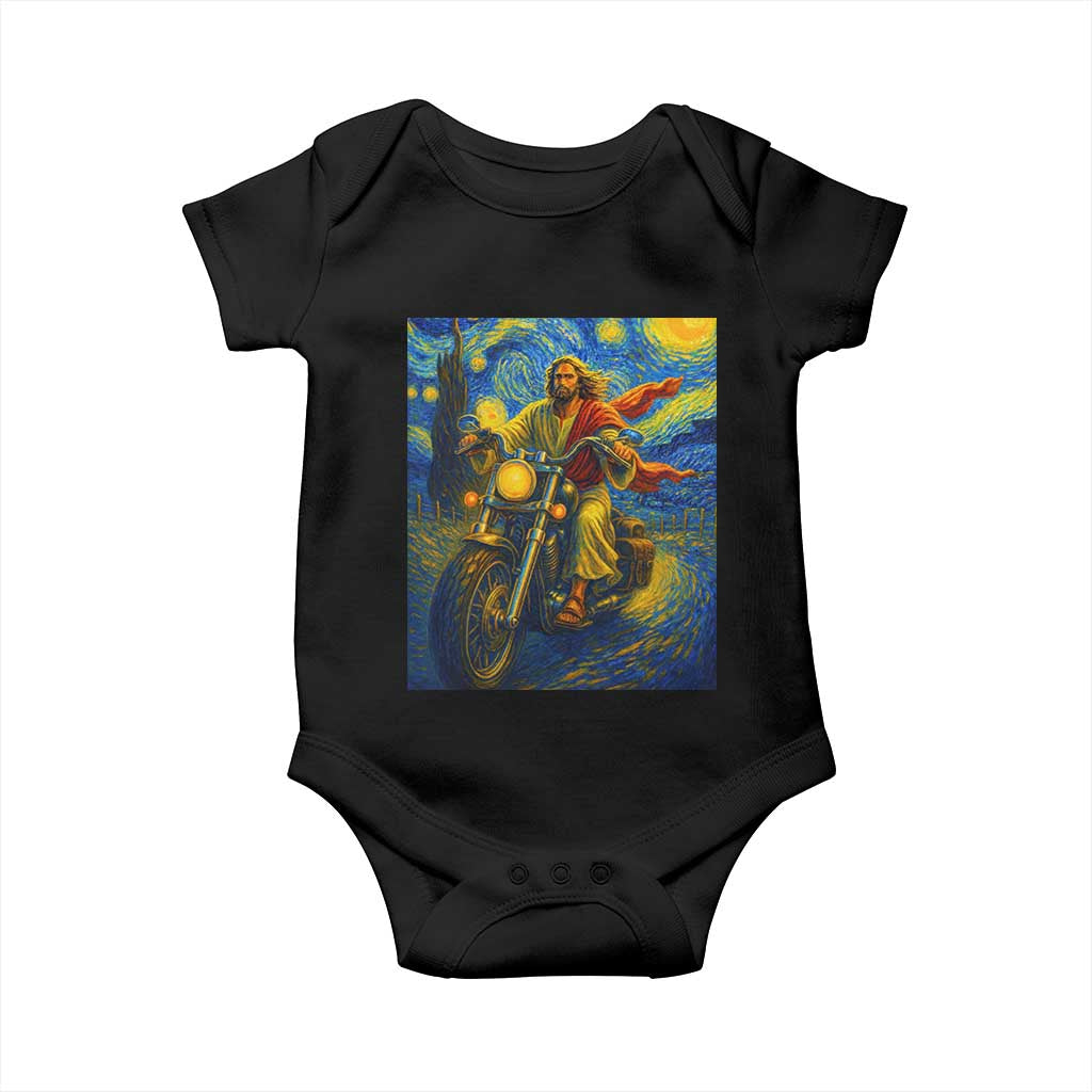 Jesus Christian Motorcycle Starry Night Van Gogh Baby Onesie - Wonder Print Shop