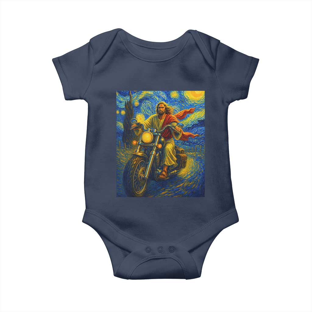 Jesus Christian Motorcycle Starry Night Van Gogh Baby Onesie - Wonder Print Shop