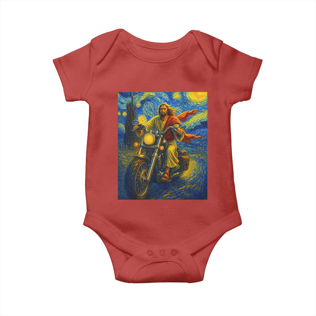 Jesus Christian Motorcycle Starry Night Van Gogh Baby Onesie - Wonder Print Shop
