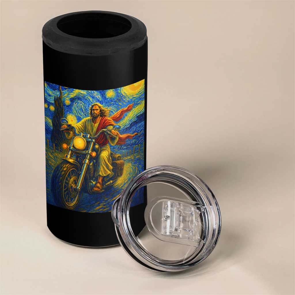 Jesus Christian Motorcycle Starry Night Van Gogh 4 in 1 Can Cooler Tumbler
