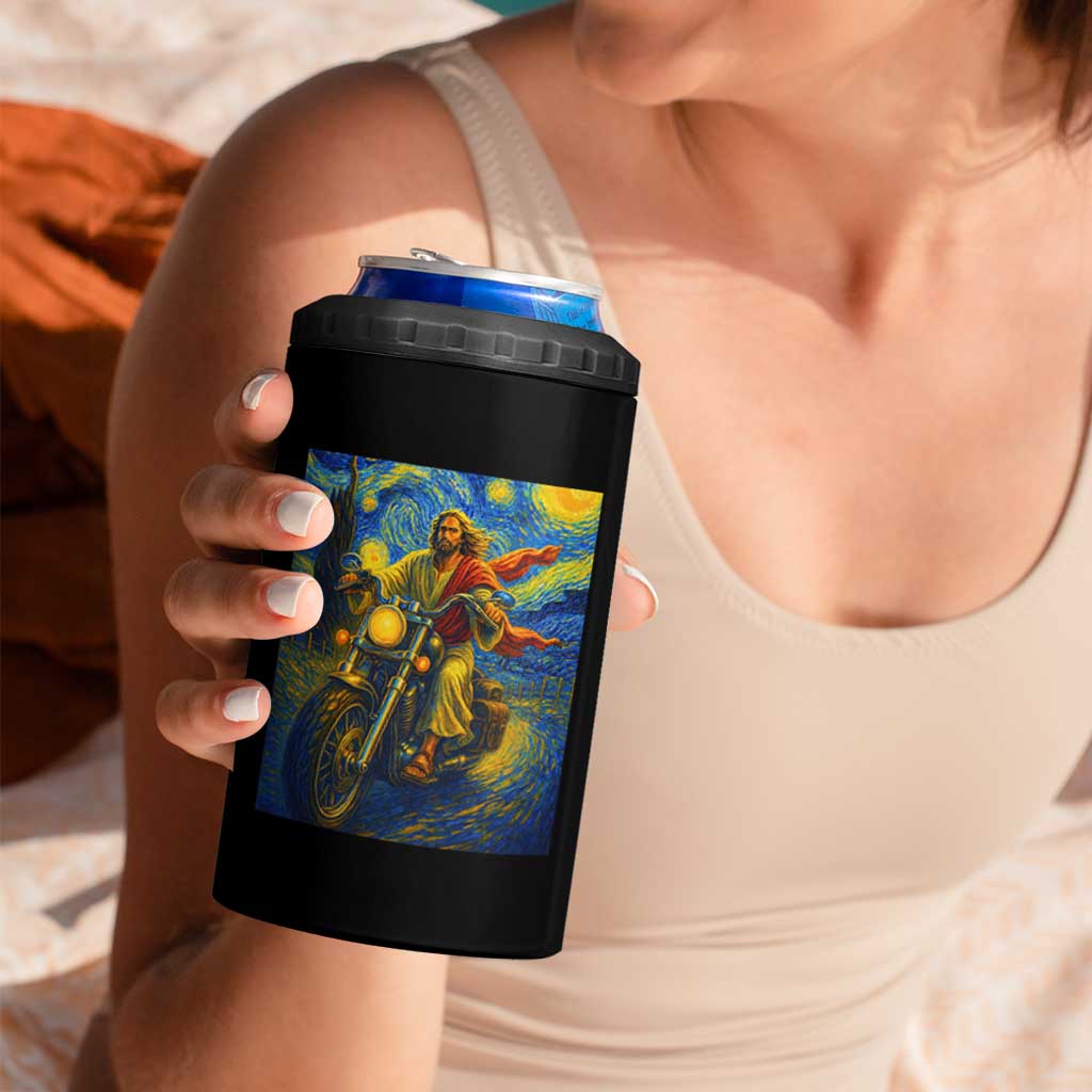 Jesus Christian Motorcycle Starry Night Van Gogh 4 in 1 Can Cooler Tumbler