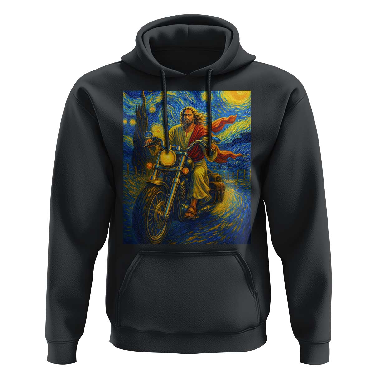 Jesus Christian Motorcycle Starry Night Van Gogh Hoodie - Wonder Print Shop
