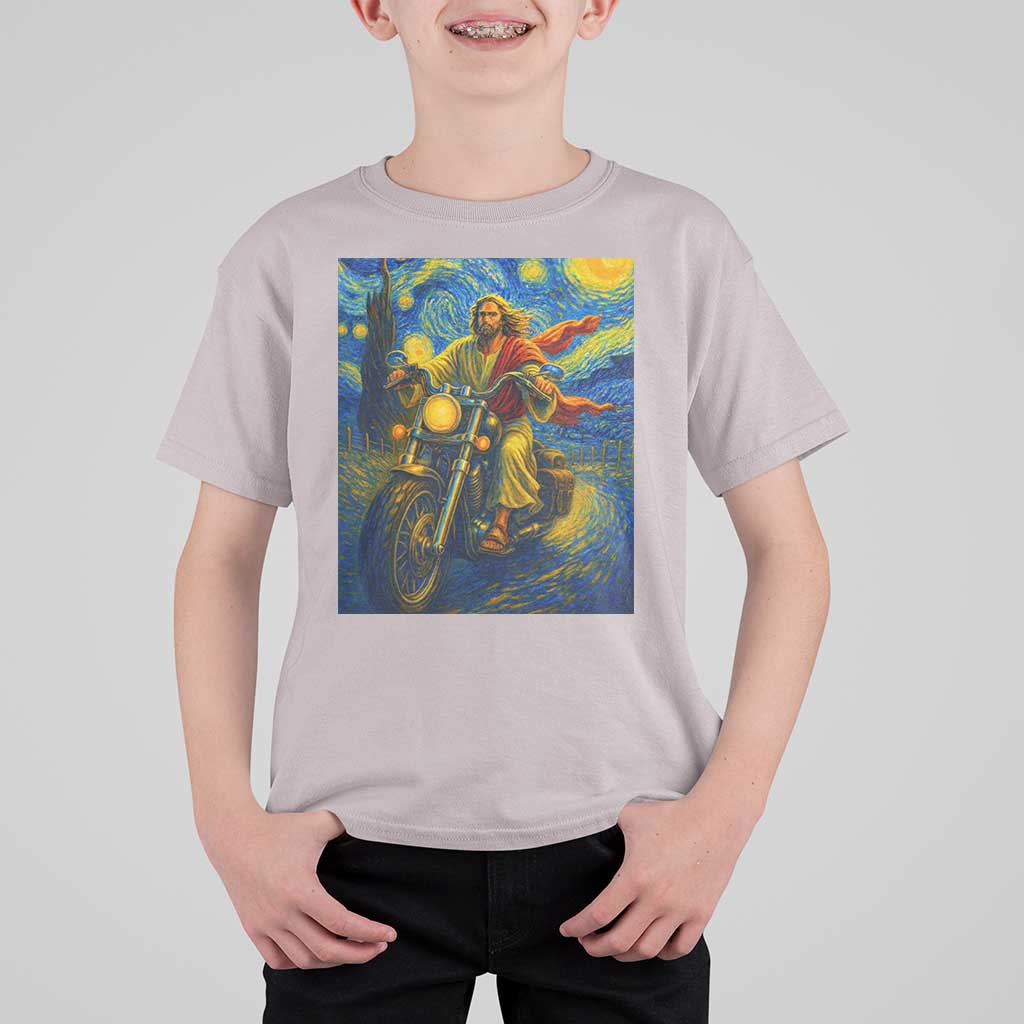 Jesus Christian Motorcycle Starry Night Van Gogh T Shirt For Kid - Wonder Print Shop