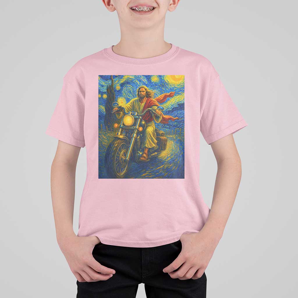 Jesus Christian Motorcycle Starry Night Van Gogh T Shirt For Kid - Wonder Print Shop
