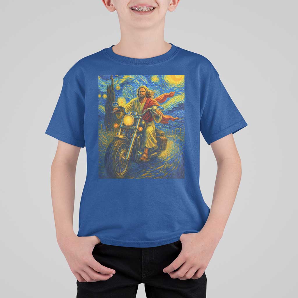 Jesus Christian Motorcycle Starry Night Van Gogh T Shirt For Kid - Wonder Print Shop