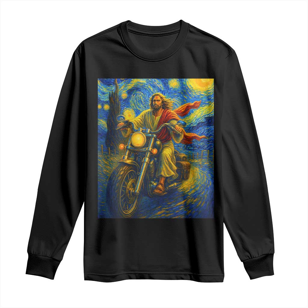 Jesus Christian Motorcycle Starry Night Van Gogh Long Sleeve Shirt - Wonder Print Shop