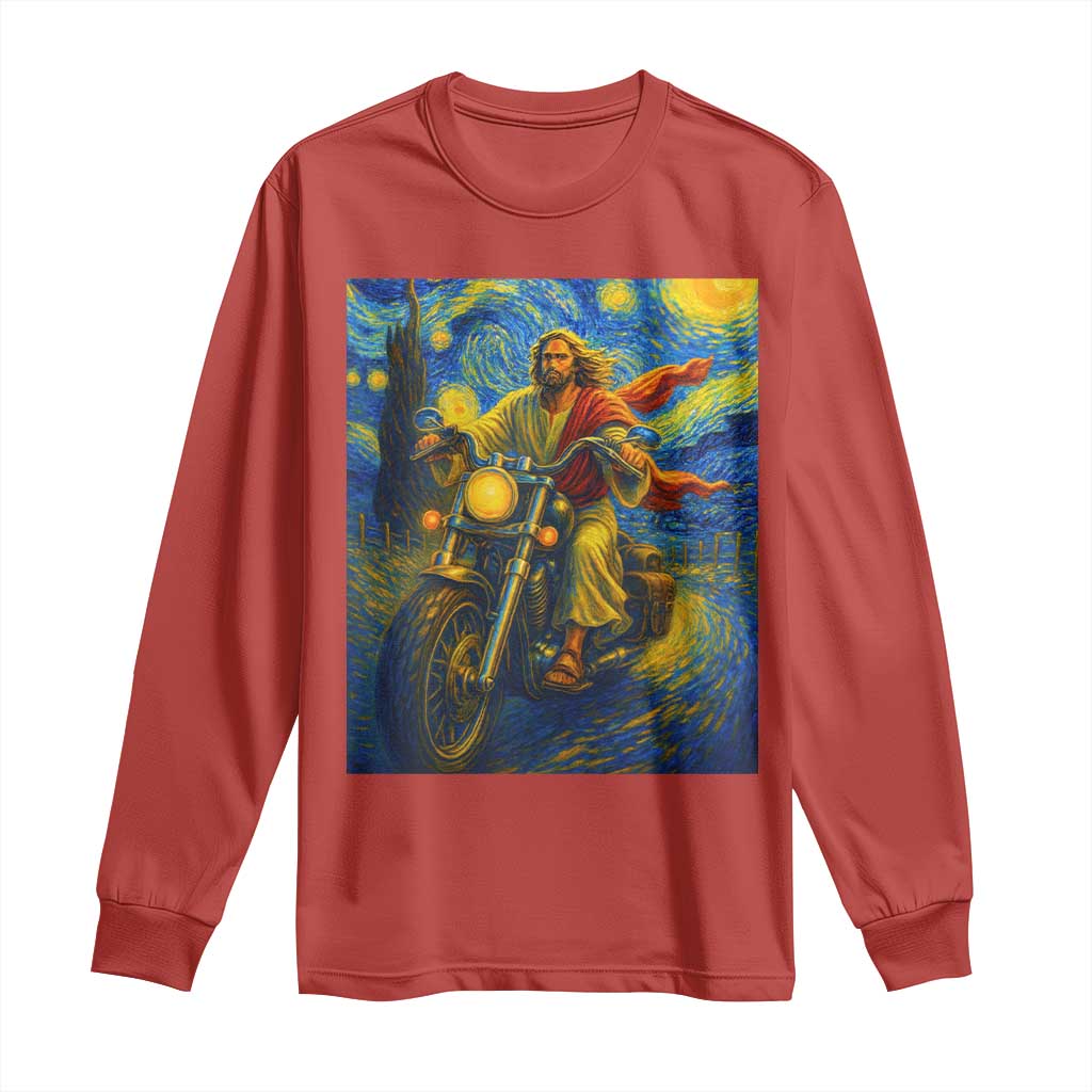 Jesus Christian Motorcycle Starry Night Van Gogh Long Sleeve Shirt - Wonder Print Shop