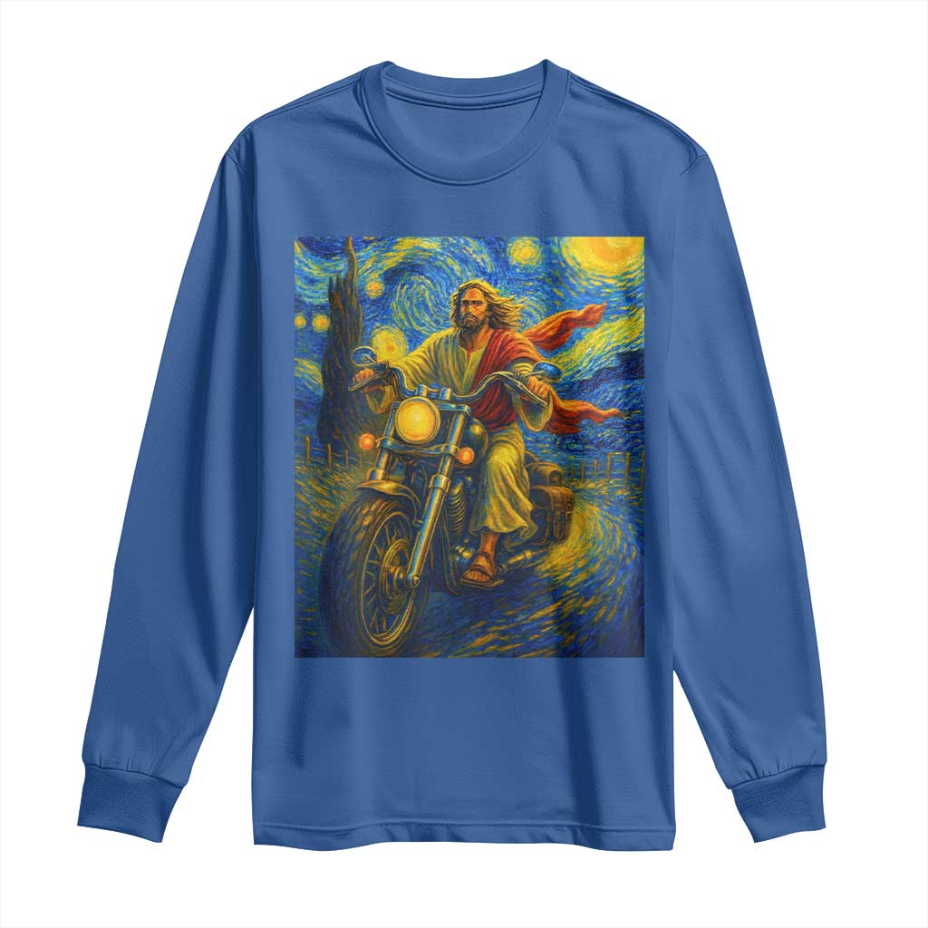 Jesus Christian Motorcycle Starry Night Van Gogh Long Sleeve Shirt - Wonder Print Shop