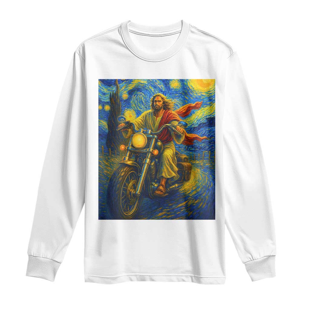 Jesus Christian Motorcycle Starry Night Van Gogh Long Sleeve Shirt - Wonder Print Shop