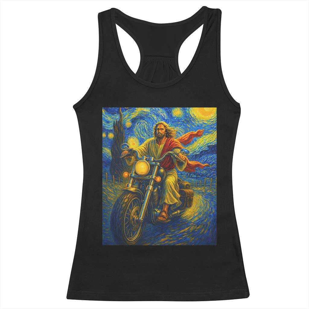 Jesus Christian Motorcycle Starry Night Van Gogh Racerback Tank Top - Wonder Print Shop