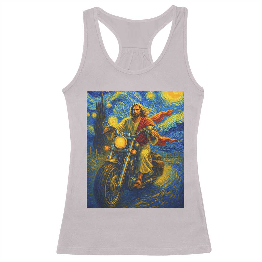 Jesus Christian Motorcycle Starry Night Van Gogh Racerback Tank Top - Wonder Print Shop