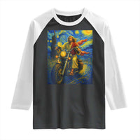 Jesus Christian Motorcycle Starry Night Van Gogh Raglan Shirt - Wonder Print Shop