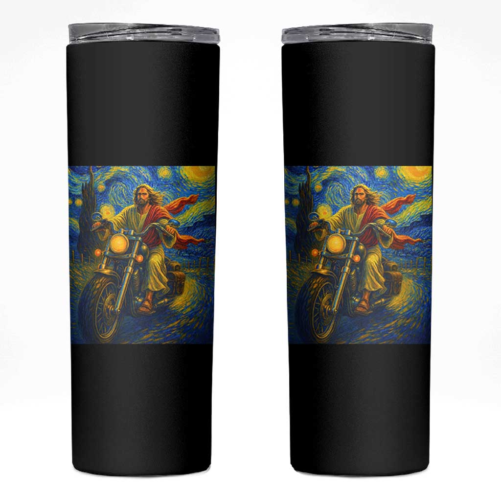 Jesus Christian Motorcycle Starry Night Van Gogh Skinny Tumbler