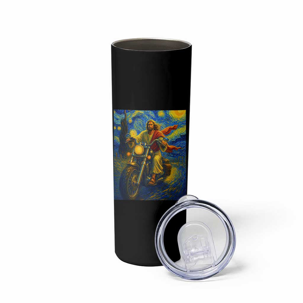 Jesus Christian Motorcycle Starry Night Van Gogh Skinny Tumbler