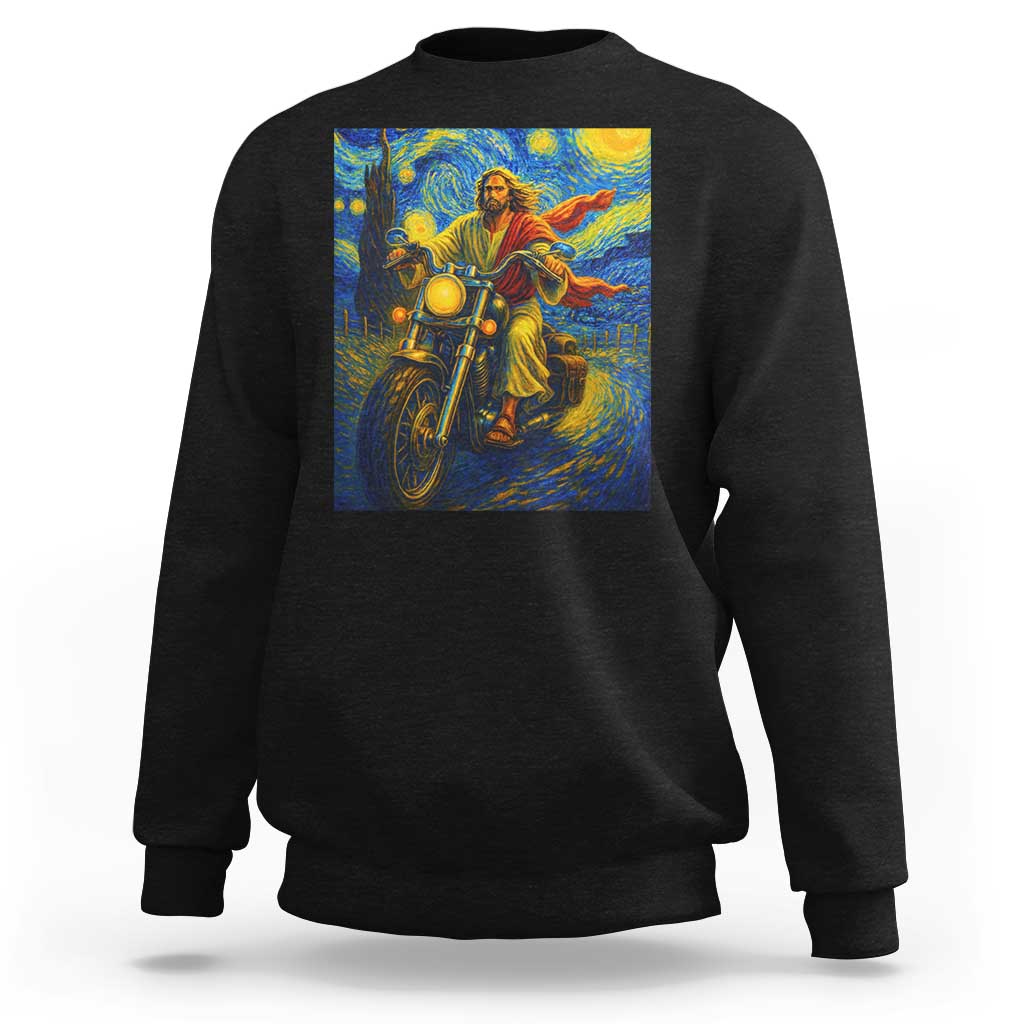 Jesus Christian Motorcycle Starry Night Van Gogh Sweatshirt - Wonder Print Shop
