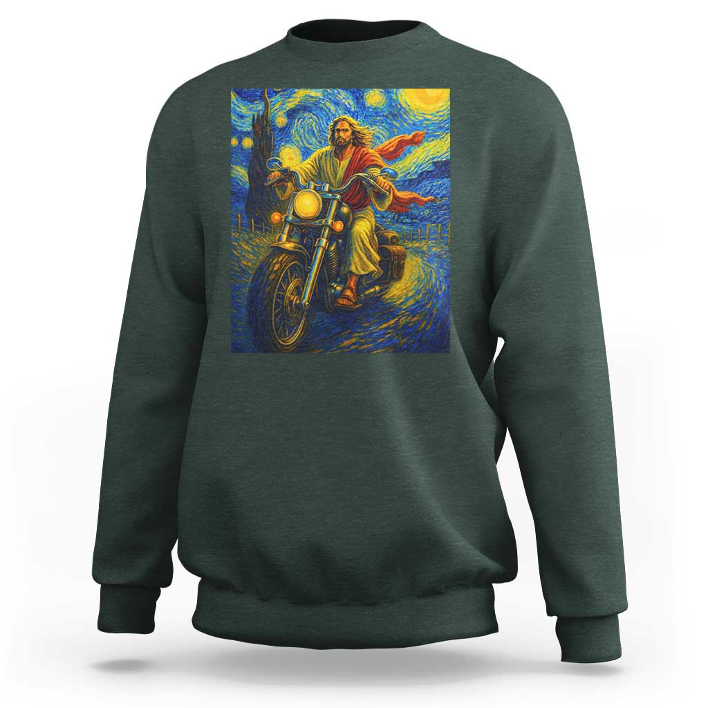 Jesus Christian Motorcycle Starry Night Van Gogh Sweatshirt - Wonder Print Shop