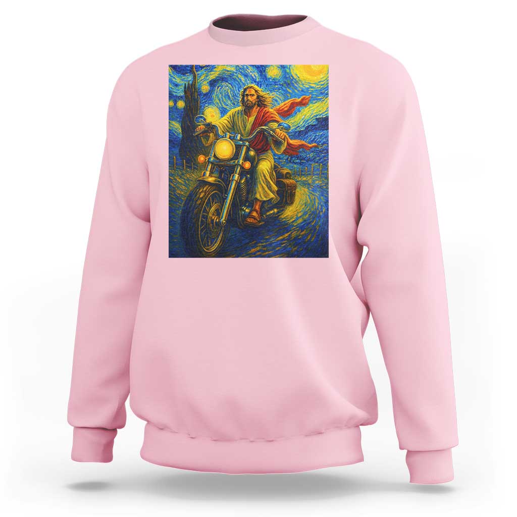Jesus Christian Motorcycle Starry Night Van Gogh Sweatshirt - Wonder Print Shop