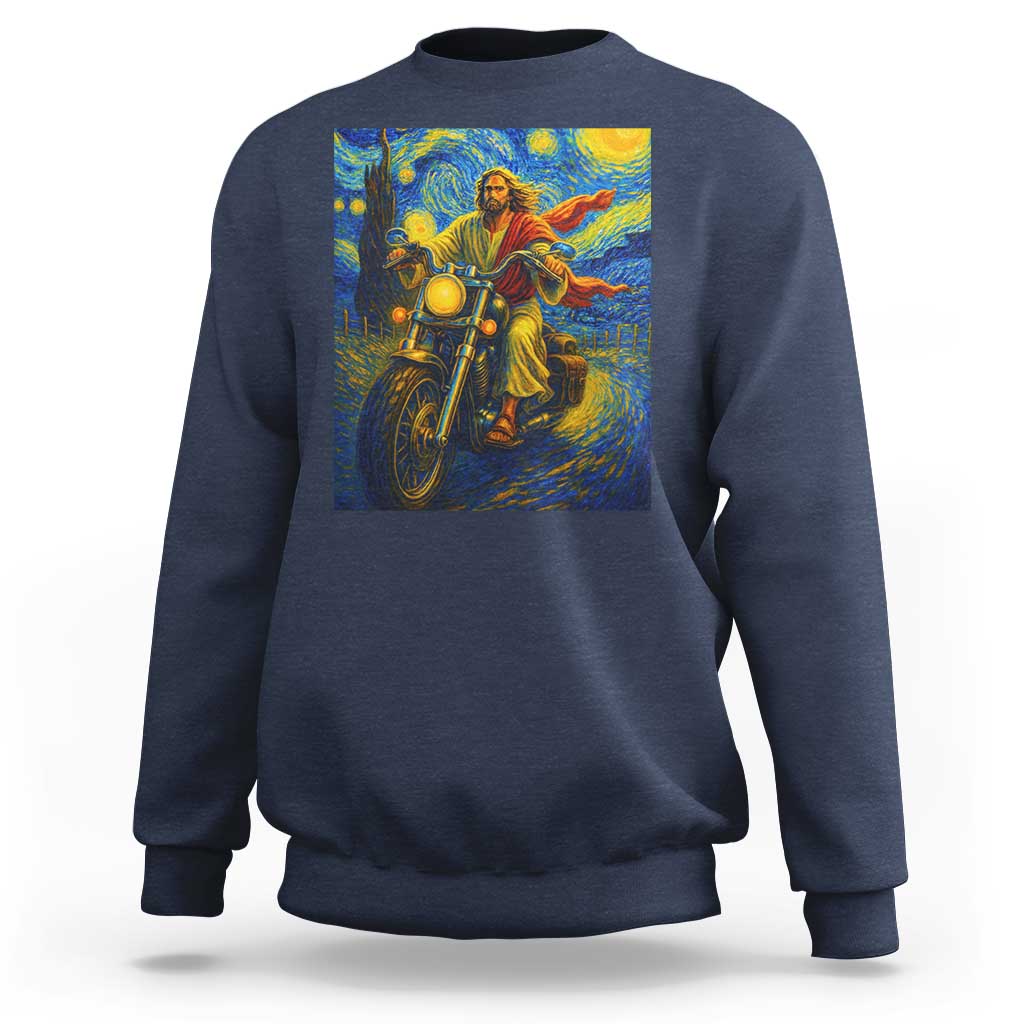 Jesus Christian Motorcycle Starry Night Van Gogh Sweatshirt - Wonder Print Shop