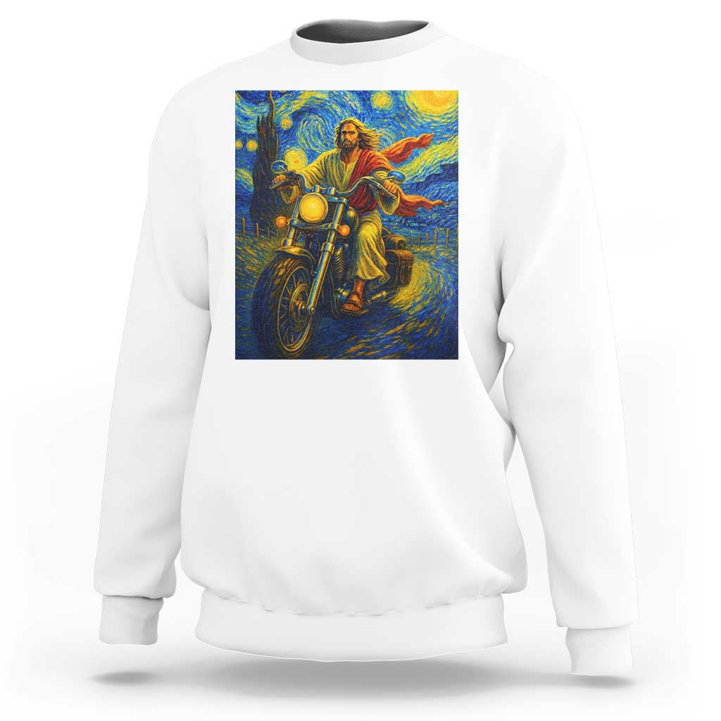 Jesus Christian Motorcycle Starry Night Van Gogh Sweatshirt - Wonder Print Shop