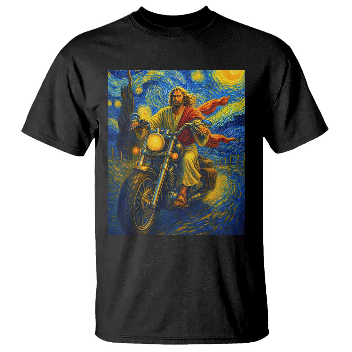 Jesus Christian Motorcycle Starry Night Van Gogh T Shirt - Wonder Print Shop