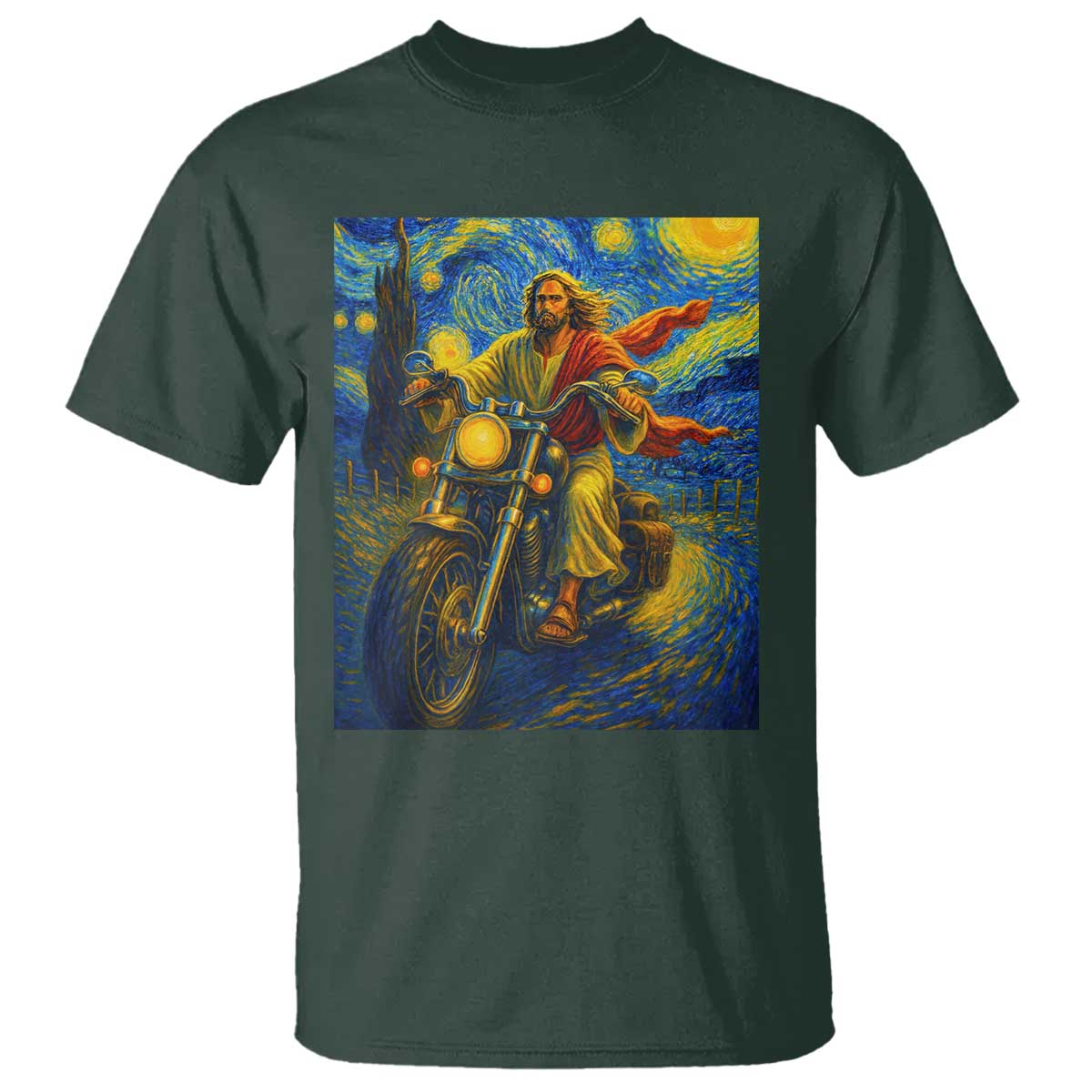 Jesus Christian Motorcycle Starry Night Van Gogh T Shirt - Wonder Print Shop