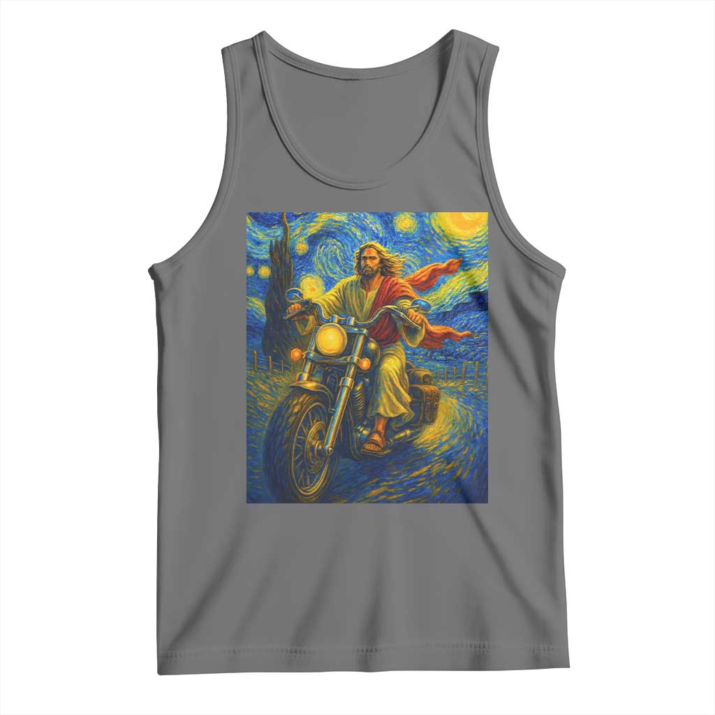 Jesus Christian Motorcycle Starry Night Van Gogh Tank Top - Wonder Print Shop
