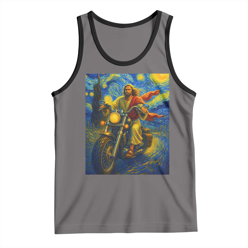 Jesus Christian Motorcycle Starry Night Van Gogh Tank Top - Wonder Print Shop