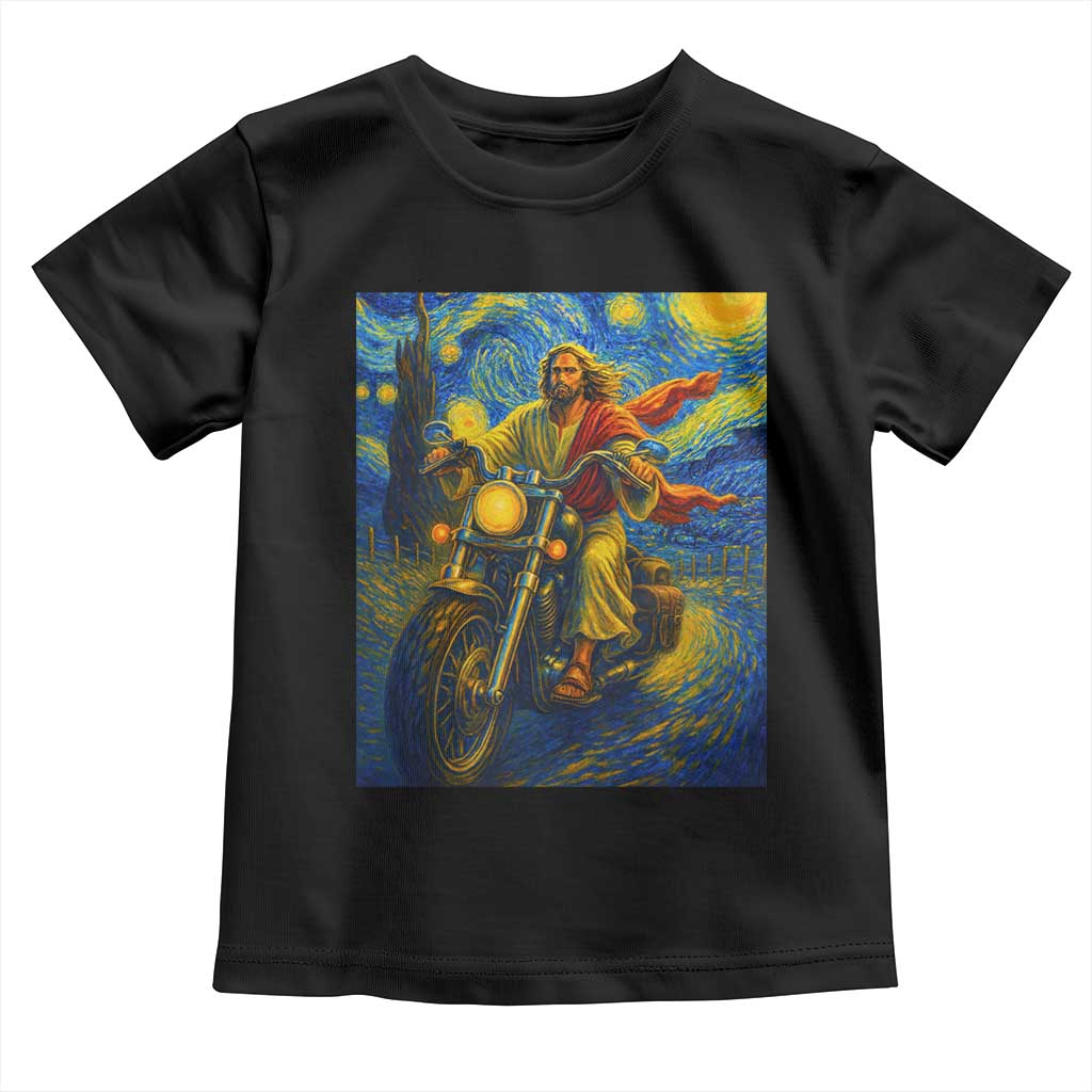 Jesus Christian Motorcycle Starry Night Van Gogh Toddler T Shirt - Wonder Print Shop
