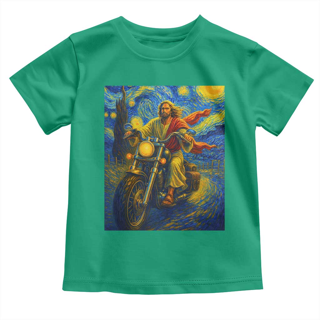 Jesus Christian Motorcycle Starry Night Van Gogh Toddler T Shirt - Wonder Print Shop