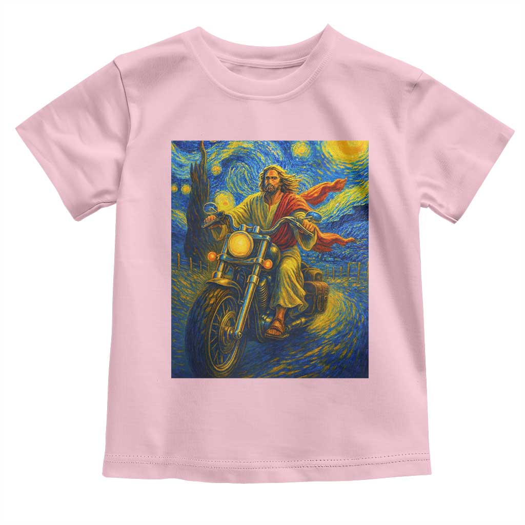 Jesus Christian Motorcycle Starry Night Van Gogh Toddler T Shirt - Wonder Print Shop