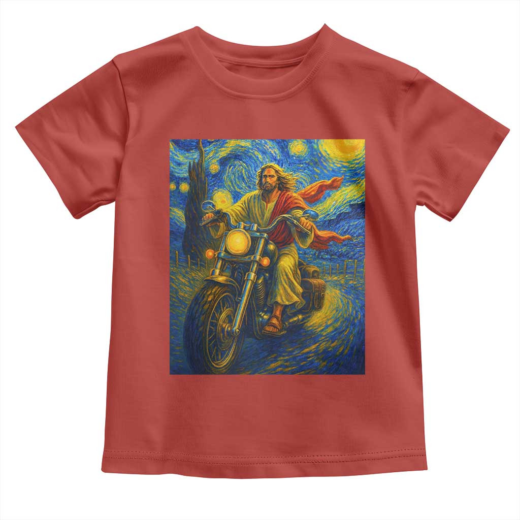 Jesus Christian Motorcycle Starry Night Van Gogh Toddler T Shirt - Wonder Print Shop
