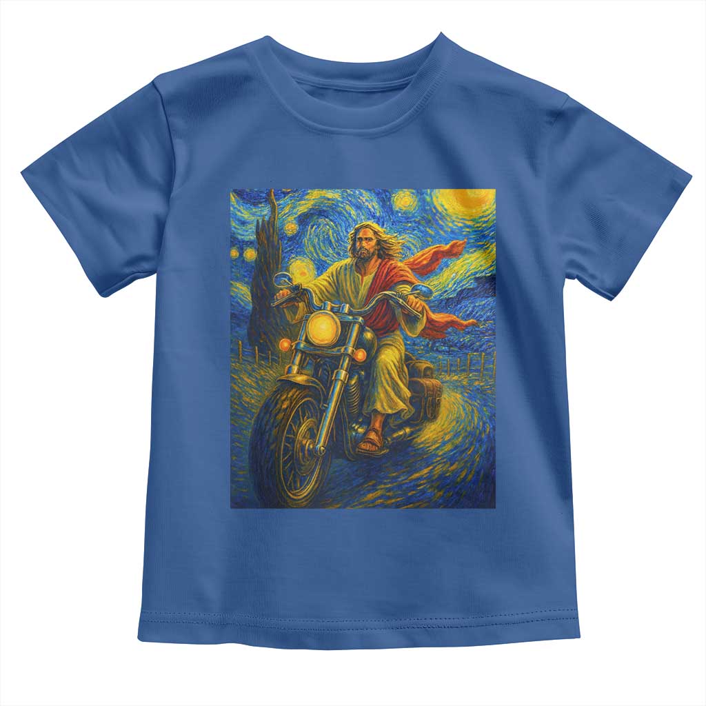 Jesus Christian Motorcycle Starry Night Van Gogh Toddler T Shirt - Wonder Print Shop