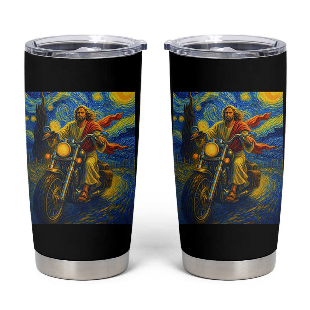 Jesus Christian Motorcycle Starry Night Van Gogh Tumbler Cup