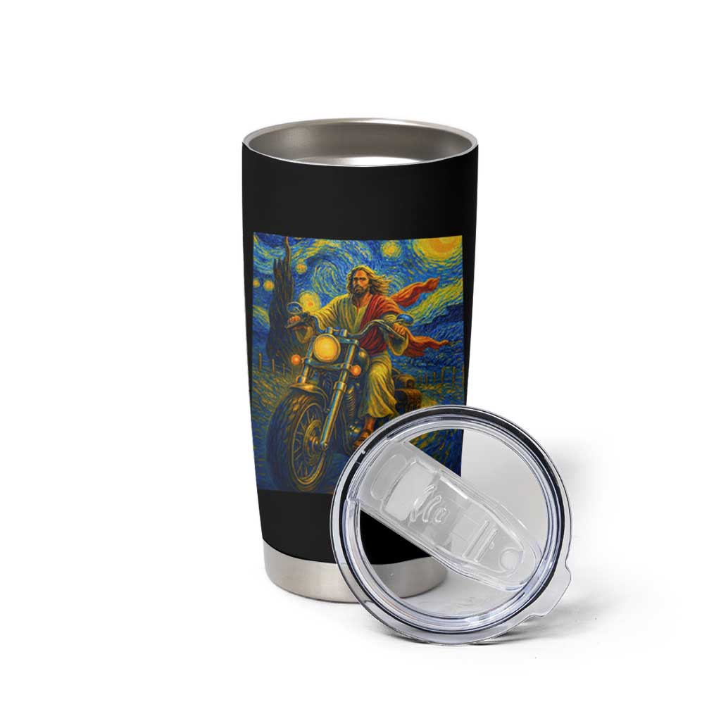Jesus Christian Motorcycle Starry Night Van Gogh Tumbler Cup