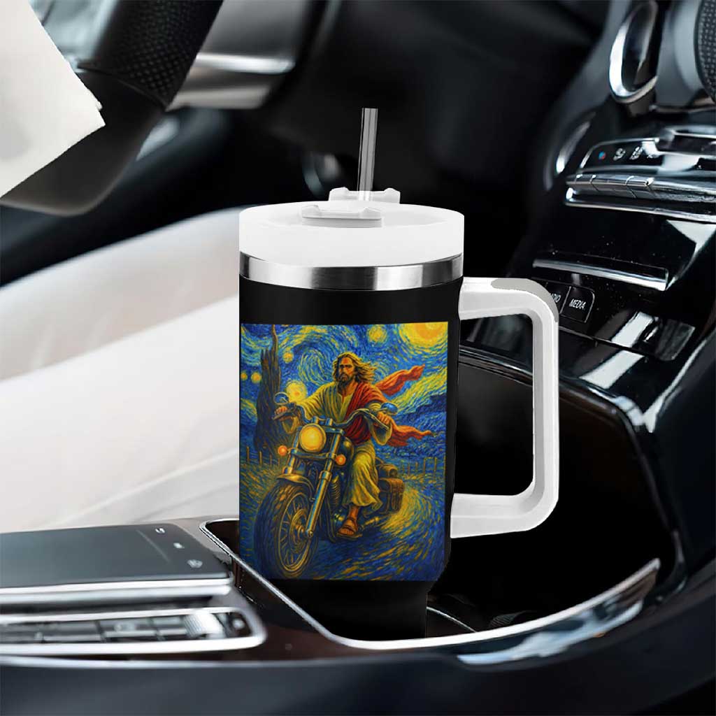 Jesus Christian Motorcycle Starry Night Van Gogh Tumbler With Handle