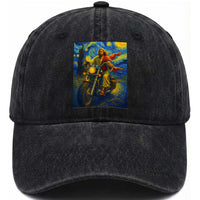 Jesus Christian Motorcycle Starry Night Van Gogh Washed Cotton Baseball Cap