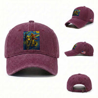 Jesus Christian Motorcycle Starry Night Van Gogh Washed Cotton Baseball Cap