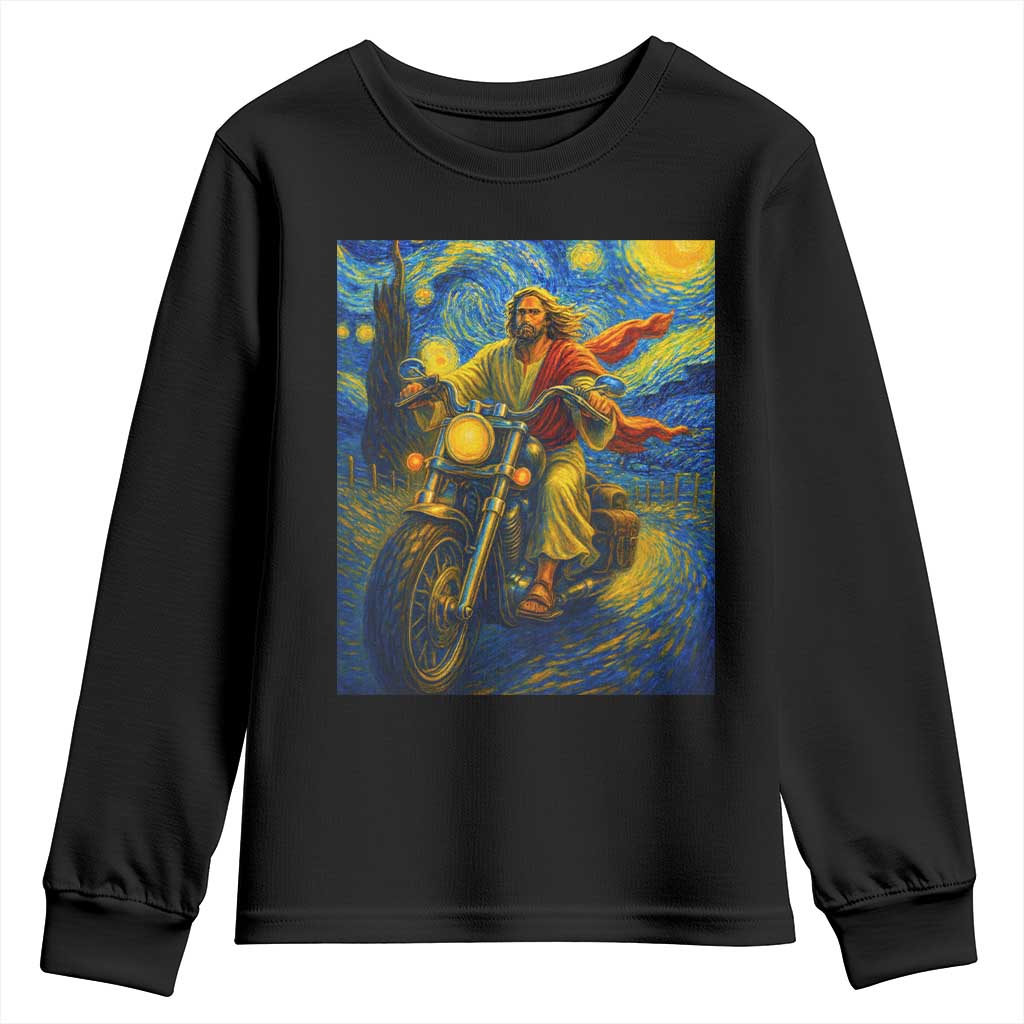 Jesus Christian Motorcycle Starry Night Van Gogh Youth Sweatshirt - Wonder Print Shop