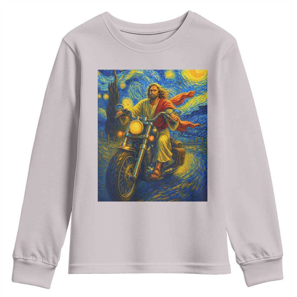 Jesus Christian Motorcycle Starry Night Van Gogh Youth Sweatshirt - Wonder Print Shop